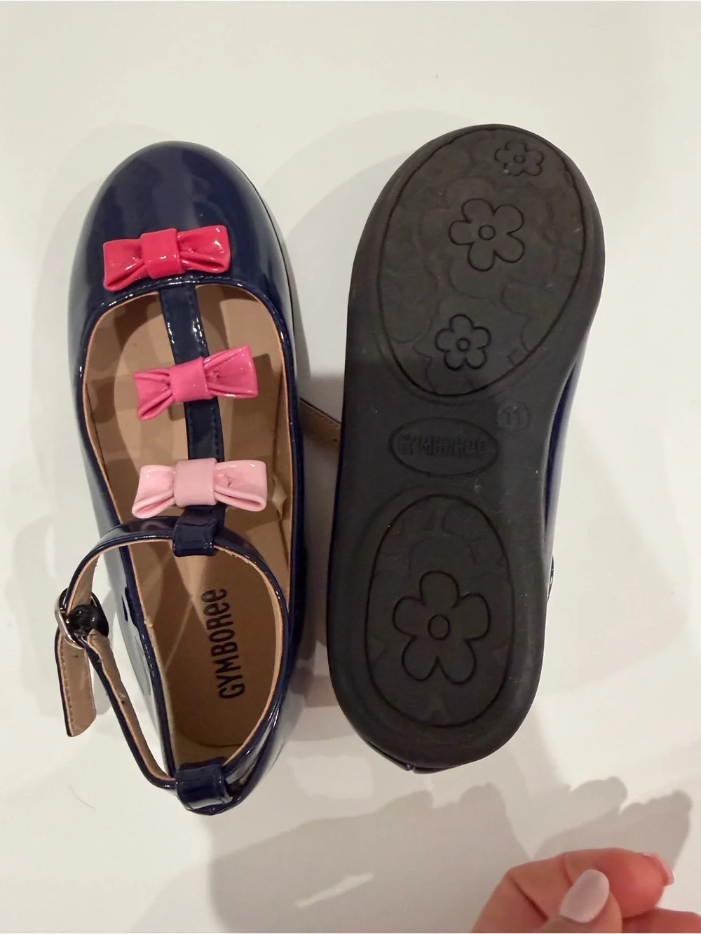 Gymboree Navy Patent Mary Jane Shoes with Pink Bow Accents